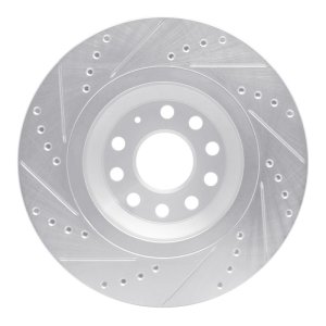 Audi Q3 Brake Rotor (1) - Rear Right - R1 Concepts - Drilled & Slotted - Silver - `06-`25